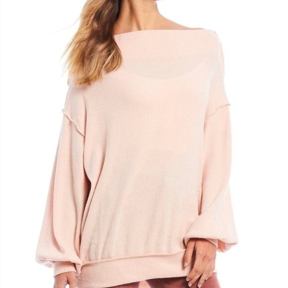 Free People Main Squeeze Brushed Hacci Ribbed Slouchy Boho Top Nectar Size L - Picture 1 of 8